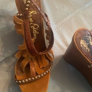 Sam Edelman Tan Suede Fringe Stud Platform Sandals